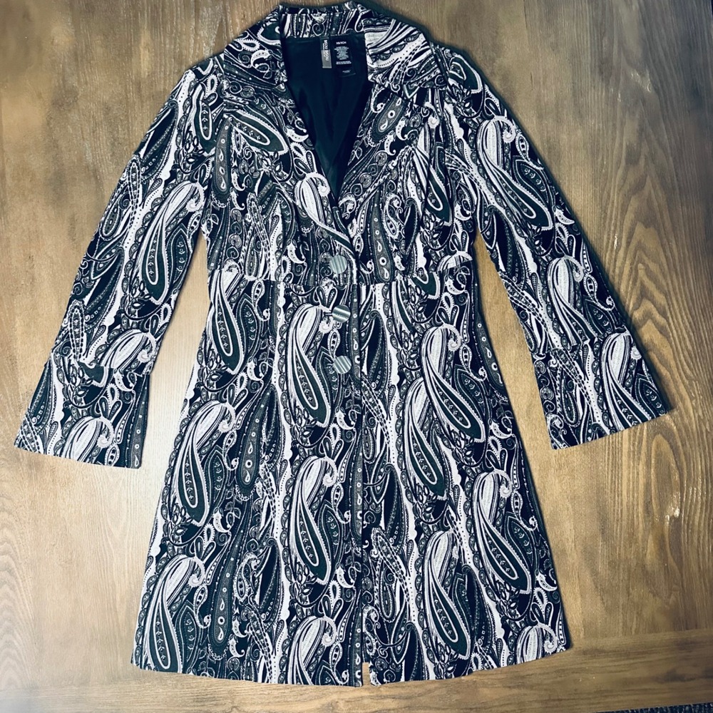 Bisou Bisou‎ Michele Reardon Black White Paisley Print Blazer Jacket Womens XS